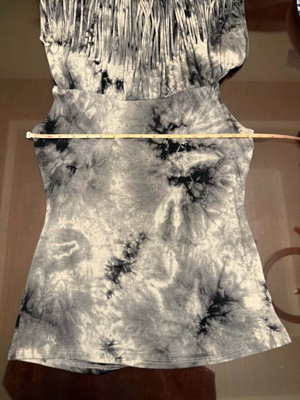 Boston Proper Gray Smocked Tie-Dye Top with Fringe - Picture 9 of 9
